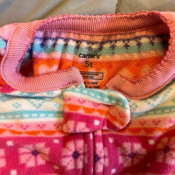 5t carters fleece footed striped heart pattern pajamas - Picture 4 of 4